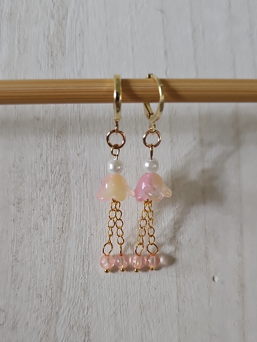Delicate Pink Flower Drop Earrings